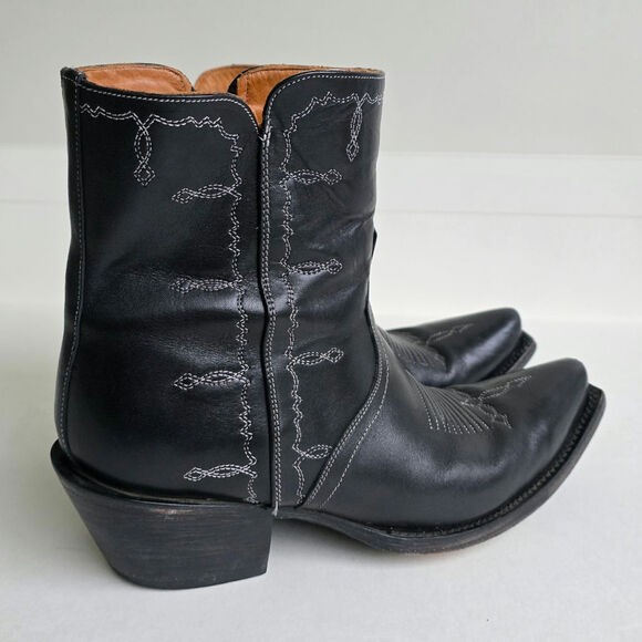Lucchese Mila Boots Size 8 Black Leather Short Boot Side Zip Snub Toe Embroidery - Picture 7 of 16
